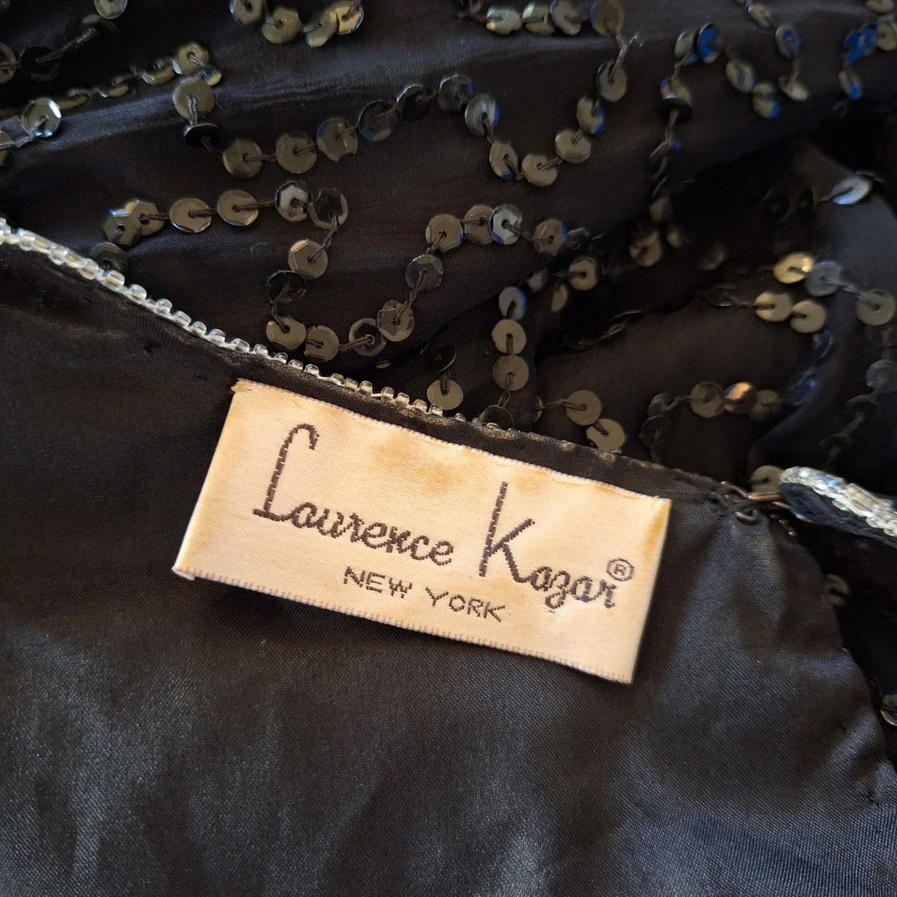 Laurence Kazar Vintage Sequin Oversized Top 80s Glam Embellished Keyhole